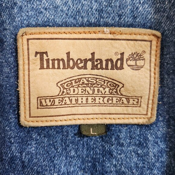 Vintage Timberland Weathergear Denim Jean Jacket Men’s Large Trucker Biker - Picture 3 of 10